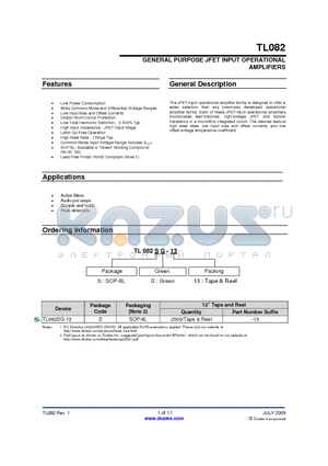 TL082 datasheet - GENERAL PURPOSE JFET INPUT OPERATIONAL AMPLIFIERS