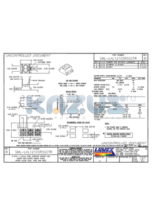 SML-LXL1210SRSGCTR datasheet - 2.7mm x 3.0mm PCB, SURFACE MOUNT LED