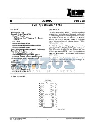 X2804CPI-25 datasheet - 5 Volt, Byte Alterable E2PROM