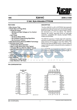 X2816CEI-90 datasheet - 5 Volt, Byte Alterable E2PROM