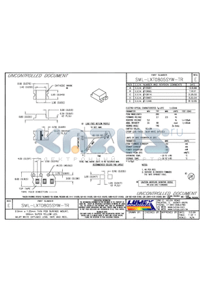 SML-LXT0805SYW-TR datasheet - 2.0mm x 1.25mm THIN PCB SURFACE MOUNT