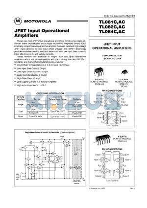 TL082ACP datasheet - JFET INPUT OPERATIONAL AMPLIFIERS