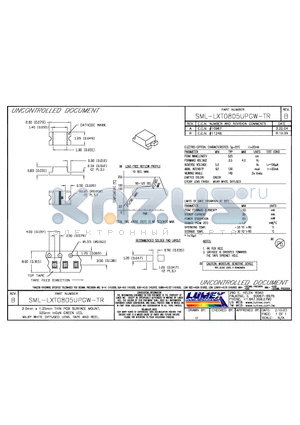 SML-LXT0805UPGW-TR datasheet - 2.0mm x 1.25mm THIN PCB SURFACE MOUNT