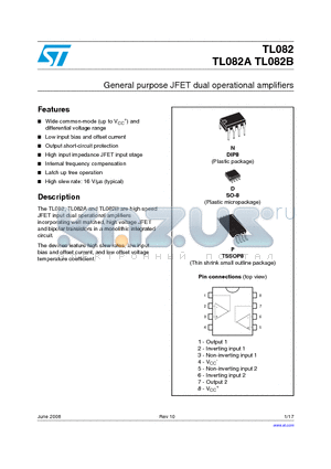 TL082ACN datasheet - General purpose JFET dual operational amplifiers