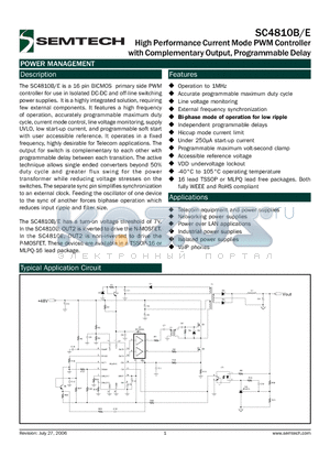 SC4810B datasheet - High Performance Current Mode PWM Controller with Complementary Output, Programmable Delay