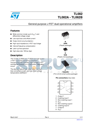 TL082AMPT datasheet - GENERAL PURPOSE J-FET DUAL OPERATIONAL AMPLIFIERS