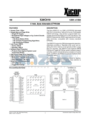 X28C010EI-20 datasheet - 5 Volt, Byte Alterable E2PROM