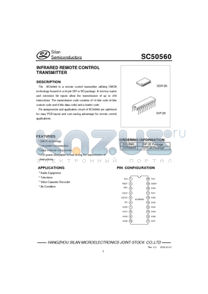 SC50560-002 datasheet - INFRARED REMOTE CONTROL TRANSMITTER