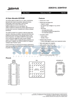 X28C010FI-20 datasheet - 5V, Byte Alterable EEPROM