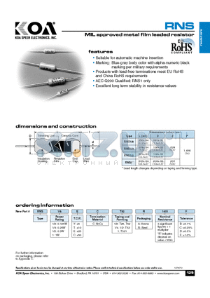 RNS12CCT26A1001F datasheet - MIL approved metal film leaded resistor