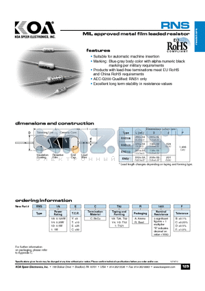 RNS12CCT26R1001B datasheet - MIL approved metal film leaded resistor