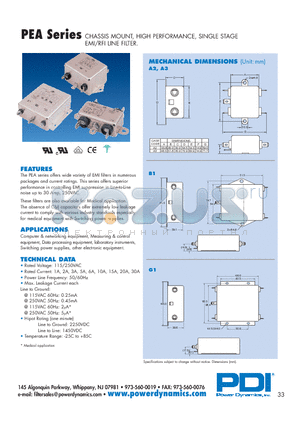 PEA01PS-00-1A datasheet - CHASSIS MOUNT, HIGH PERFORMANCE, SINGLE STAGE EMI/RFI LINE FILTER.
