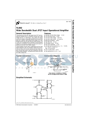 TL082CM datasheet - Wide Bandwidth Dual JFET Input Operational Amplifier