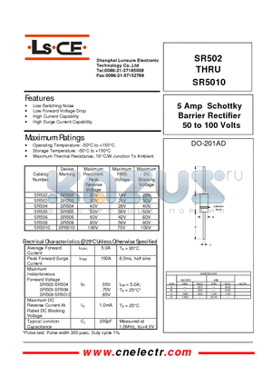 SR503 datasheet - 5Amp schottky barrier rectifier 50to100 volts