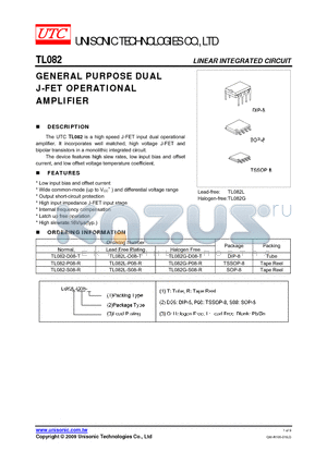 TL082G-P08-R datasheet - GENERAL PURPOSE DUAL J-FET OPERATIONAL AMPLIFIER