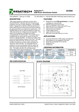 SC5826 datasheet - HotSwitch USB Power Distribution Switch