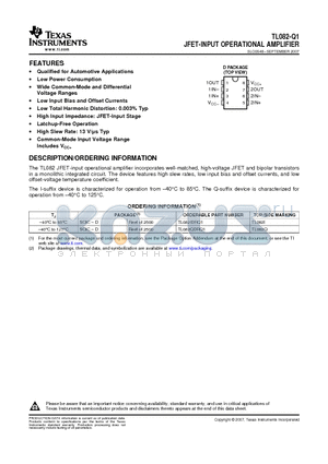 TL082IDRQ1 datasheet - JFET-INPUT OPERATIONAL AMPLIFIER