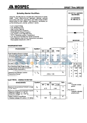 SR509 datasheet - SCHOTTKY BARRIER RECTIFIERS(5.0A,70-100V)