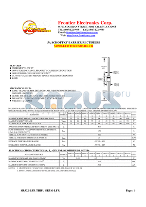 SR509-LFR datasheet - 5A SCHOTTKY BARRIER RECTIFIERS