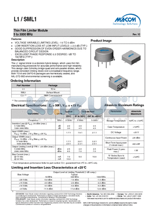 SML1 datasheet - Thin Film Limiter Module 5 to 3000 MHz