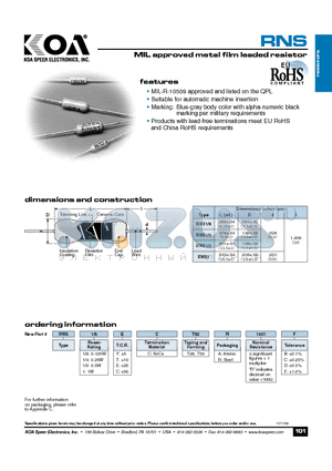 RNS1ECT52A1001F datasheet - MIL approved metal film leaded resistor