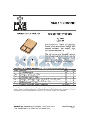SML10SIC03NC datasheet - SiC SCHOTTKY DIODE