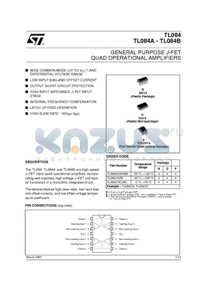 TL084AC datasheet - GENERAL PURPOSE J-FET QUAD OPERATIONAL AMPLIFIERS