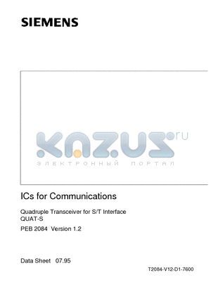 PEB2084 datasheet - Quadruple Transceiver for S/T Interface QUAT-S