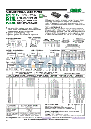 P1410-1000NS-201 datasheet - PASSIVE DIP DELAY LINES, TAPPED