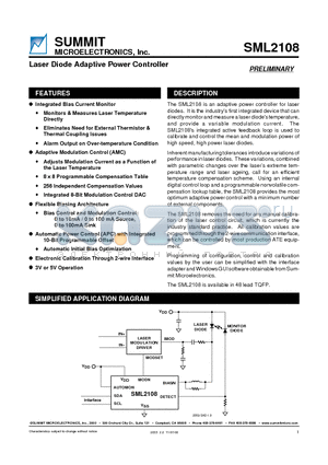 SML2108 datasheet - Laser Diode Adaptive Power Controller