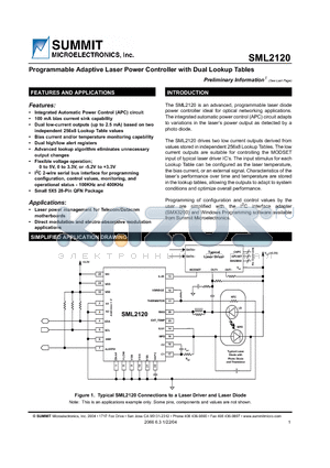 SML2120 datasheet - Programmable Adaptive Laser Power Controller with Dual Lookup Tables