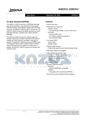 X28C512EM-15 datasheet - 5V, Byte Alterable EEPROM