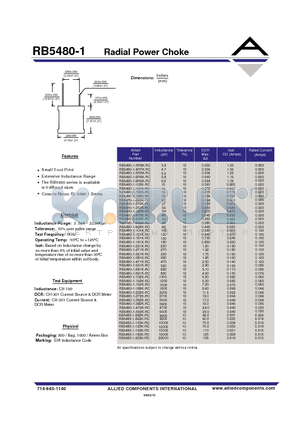 RB5480-1-102K-RC datasheet - Radial Power Choke