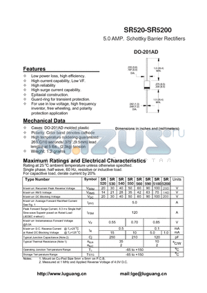 SR540 datasheet - 5.0 AMP. Schottky Barrier Rectifiers