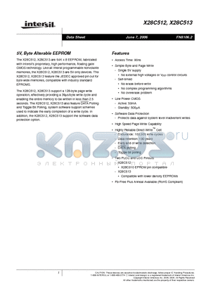X28C512JM-15 datasheet - 5V, Byte Alterable EEPROM