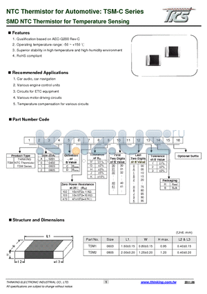TSM1C103F34D3R datasheet - SMD NTC Thermistor for Temperature Sensing