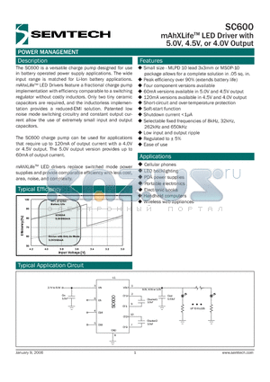 SC600DIMSTRT datasheet - mAhXLifeTM LED Driver with 5.0V, 4.5V, or 4.0V Output