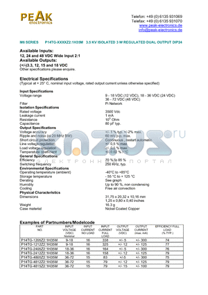 P14TG-2405Z21H35M datasheet - P14TG-XXXXZ2:1H35M 3.5 KV ISOLATED 3 W REGULATED DUAL OUTPUT DIP24