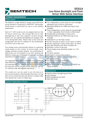 SC614MLTRT datasheet - Low Noise Backlight and Flash Driver With Serial Interface