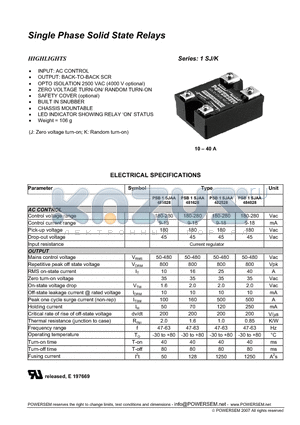 PSB1SJAA482528 datasheet - Single Phase Solid State Relays