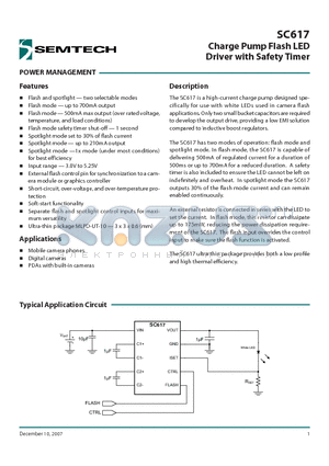 SC617 datasheet - Charge Pump Flash LED Driver with Safety Timer
