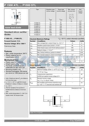 P1500ATL datasheet - Standard silicon rectifier diodes