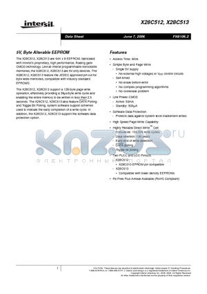 X28C513EI-20 datasheet - 5V, Byte Alterable EEPROM