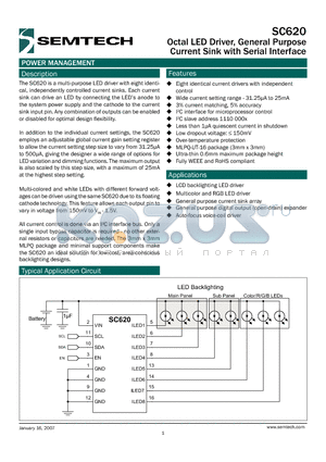 SC620ULTRT datasheet - Octal LED Driver, General Purpose Current Sink with Serial Interface