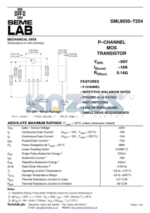SML9030-T254 datasheet - P-CHANNEL MOS TRANSISTOR