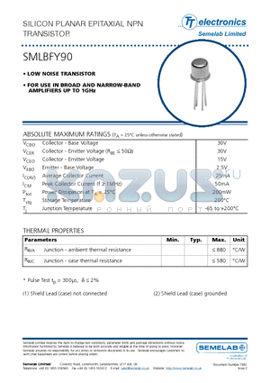 SMLBFY90 datasheet - SILICON PLANAR EPITAXIAL NPN TRANSISTOR