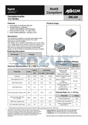 SMLA88 datasheet - Cascadable Amplifier 10 to 500 MHz