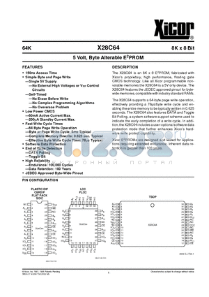 X28C64DM-20 datasheet - 5 Volt, Byte Alterable E2PROM