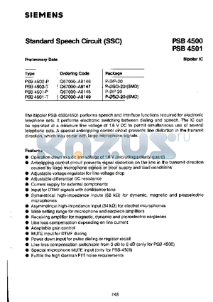 PSB4501 datasheet - Standard Speech Circuit
