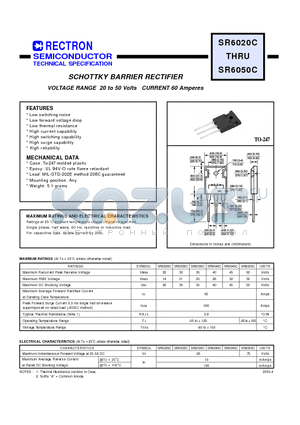 SR6020C datasheet - SCHOTTKY BARRIER RECTIFIER (VOLTAGE RANGE 20 to 50 Volts CURRENT 60 Amperes)